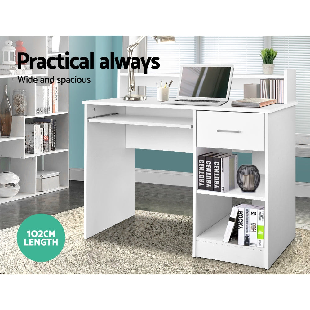 Marlook Computer Desk Shelf Drawer Cabinet White 100CM