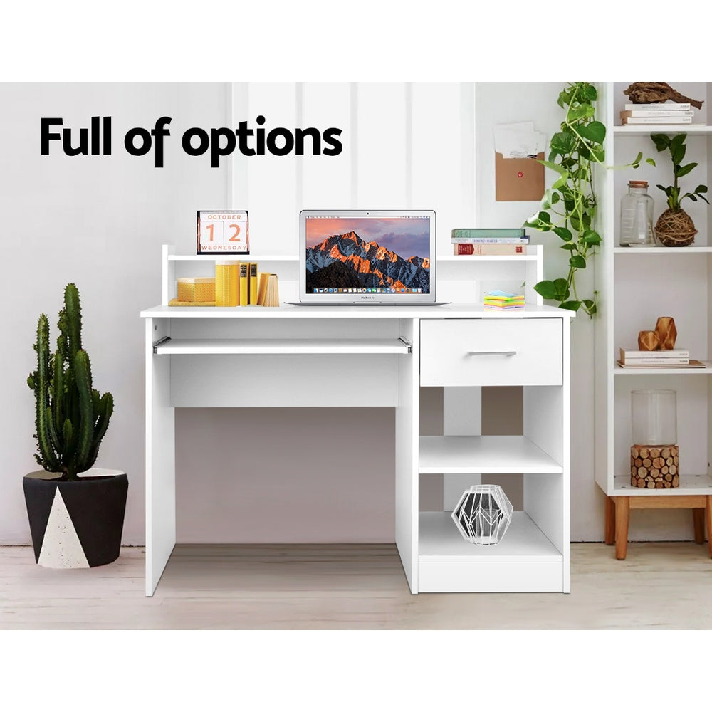 Marlook Computer Desk Shelf Drawer Cabinet White 100CM
