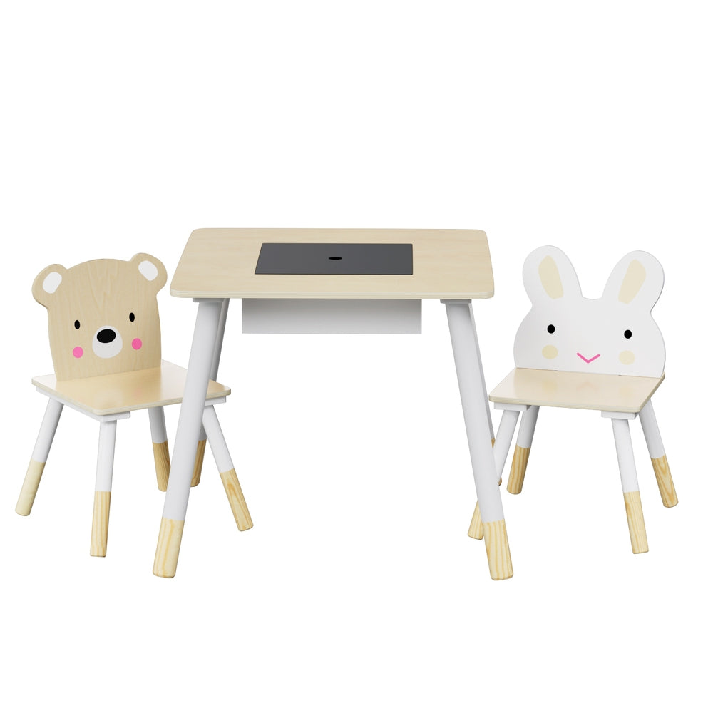 Marlook 3PCS Kids Table and Chairs Set Activity Desk Chalkboard Toy Hidden Storage