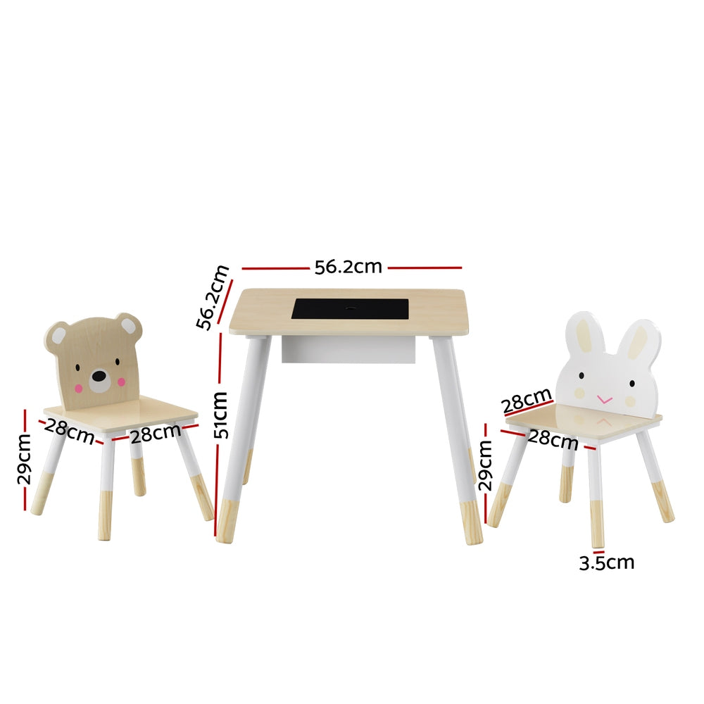 Marlook 3PCS Kids Table and Chairs Set Activity Desk Chalkboard Toy Hidden Storage