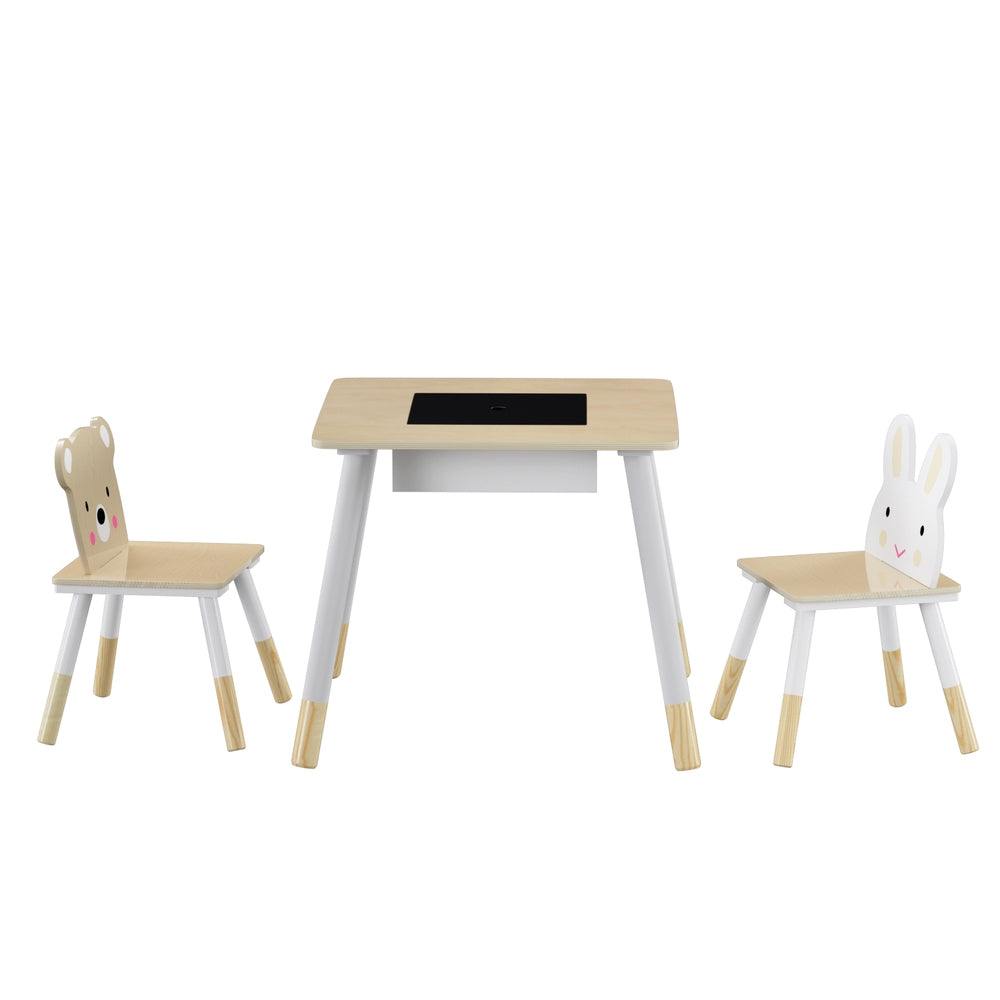 Marlook 3PCS Kids Table and Chairs Set Activity Desk Chalkboard Toy Hidden Storage