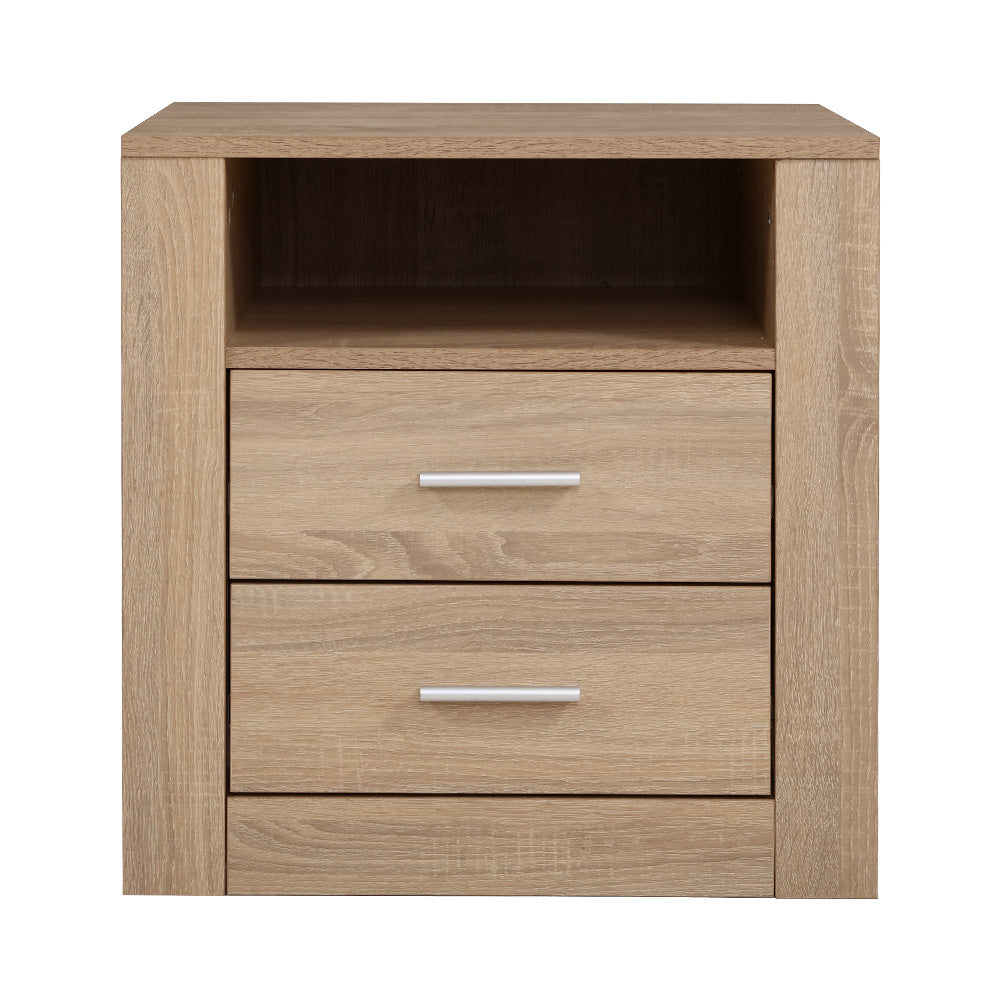 Marlook Bedside Table 2 Drawers with Shelf - TARA Oak
