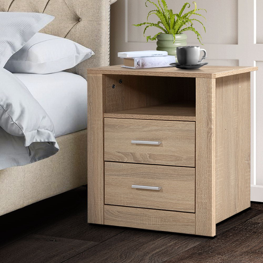 Marlook Bedside Table 2 Drawers with Shelf - TARA Oak
