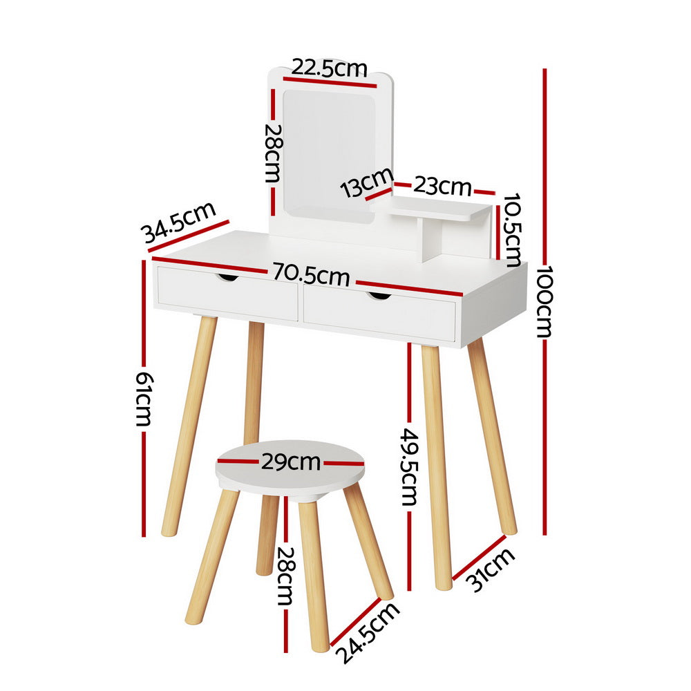 Marlook Kids Dressing Table Vanity Makeup Chair Set with Mirror Drawers Wooden Legs