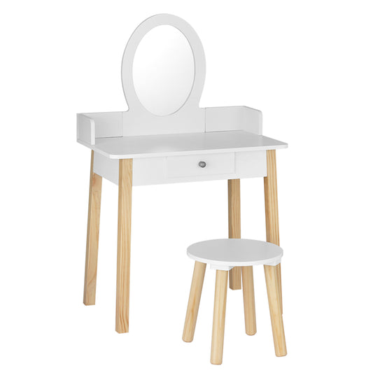 Marlook Kids Dressing Table Chair Set Wooden Leg Vanity Makeup Drawer Mirror