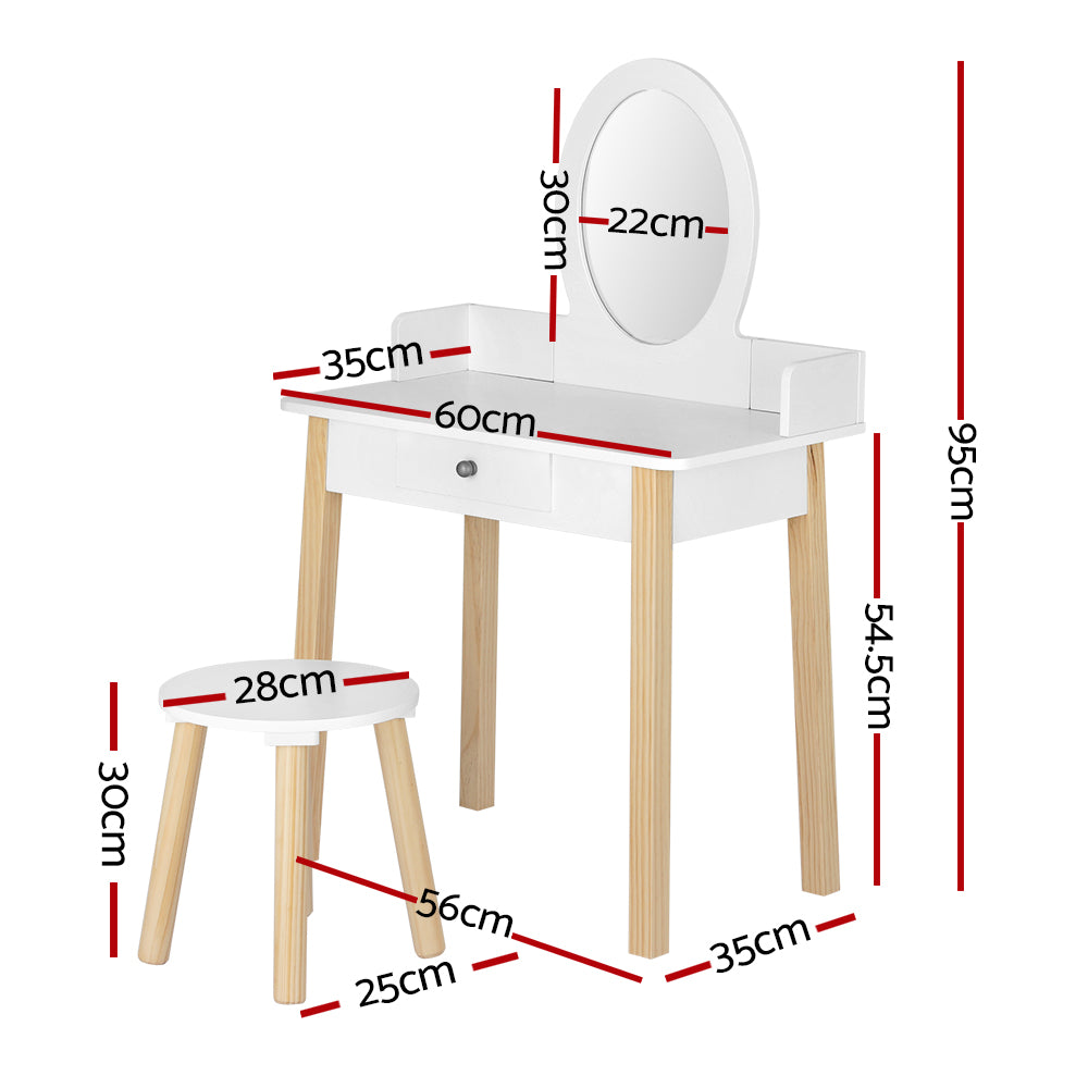 Marlook Kids Dressing Table Chair Set Wooden Leg Vanity Makeup Drawer Mirror