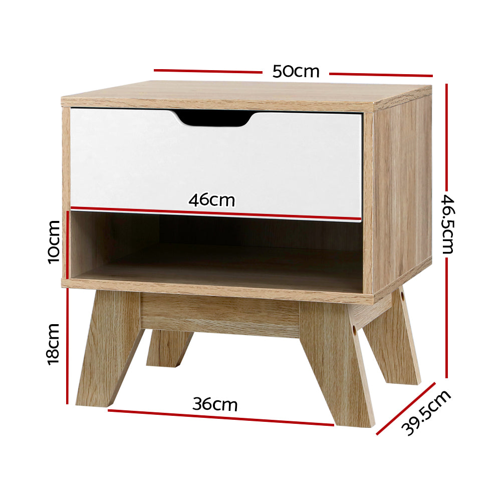 Marlook Bedside Table 1 Drawer with Shelf - IKER White & Oak