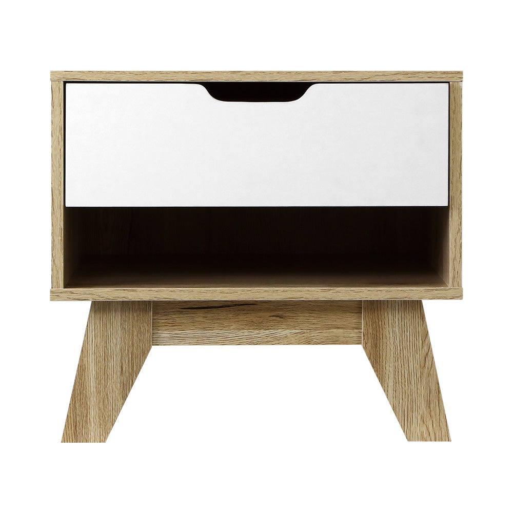 Marlook Bedside Table 1 Drawer with Shelf - IKER White & Oak