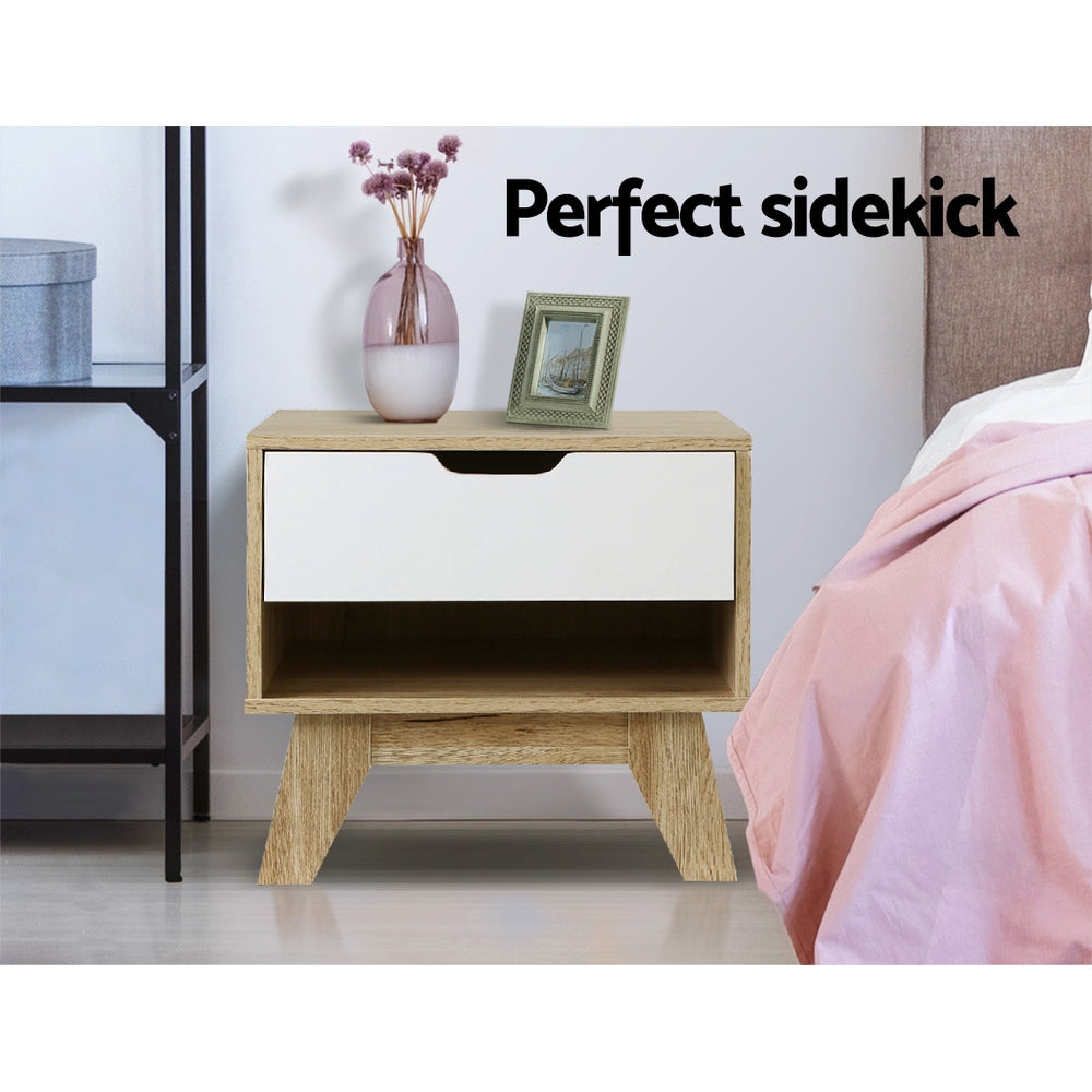 Marlook Bedside Table 1 Drawer with Shelf - IKER White & Oak