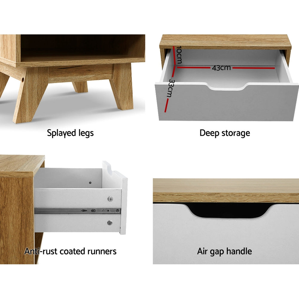Marlook Bedside Table 1 Drawer with Shelf - IKER White & Oak