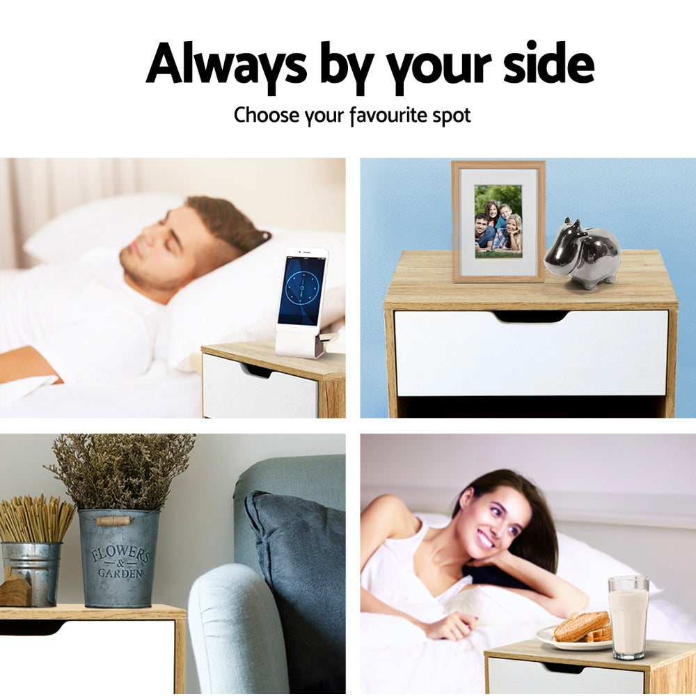 Marlook Bedside Table 1 Drawer with Shelf - IKER White & Oak