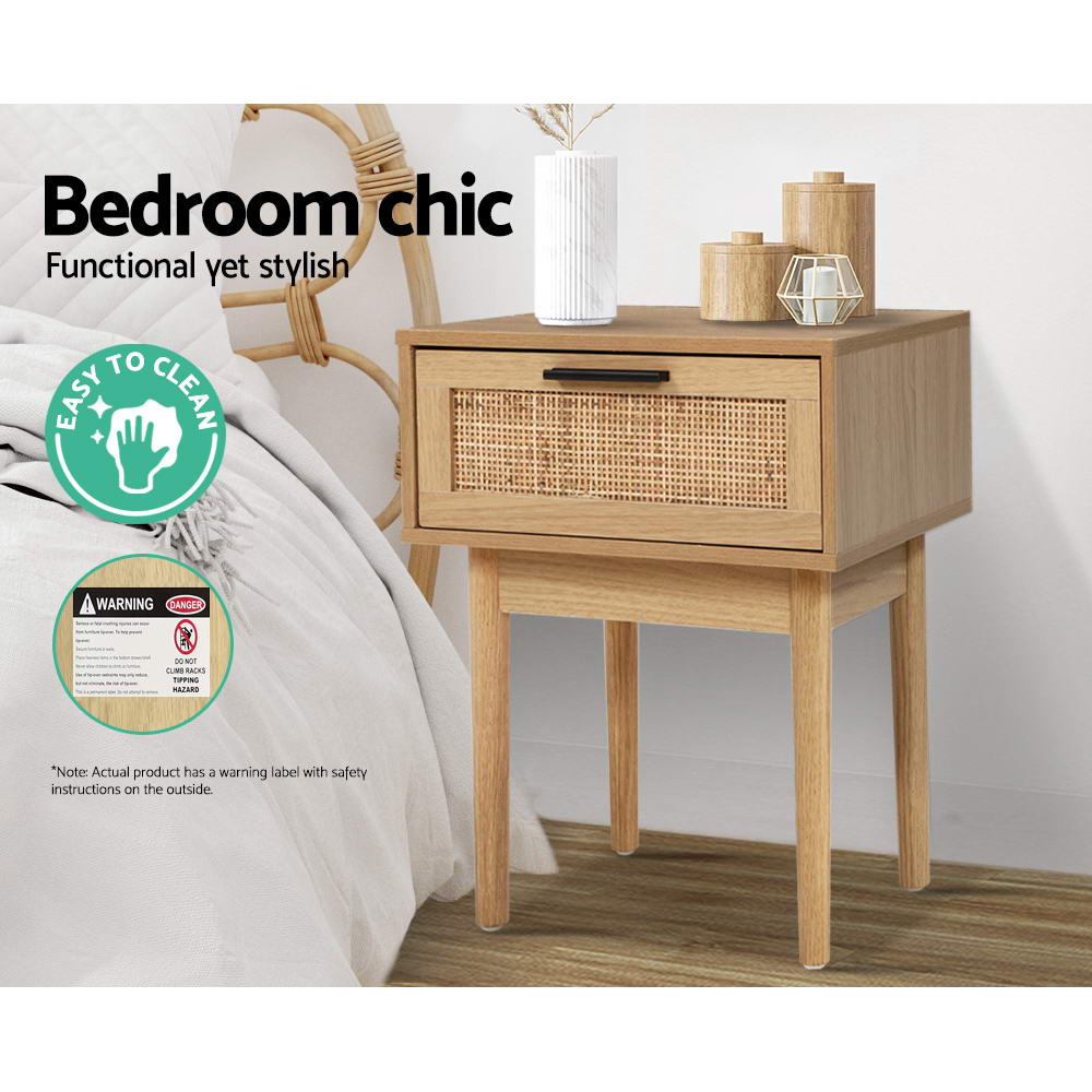 Marlook Bedside Tables Side Table Rattan Drawers Nightstand