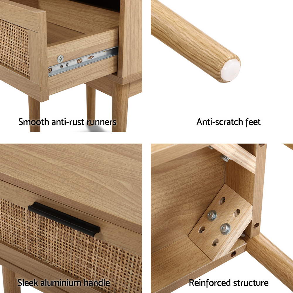 Marlook Bedside Tables Side Table Rattan Drawers Nightstand