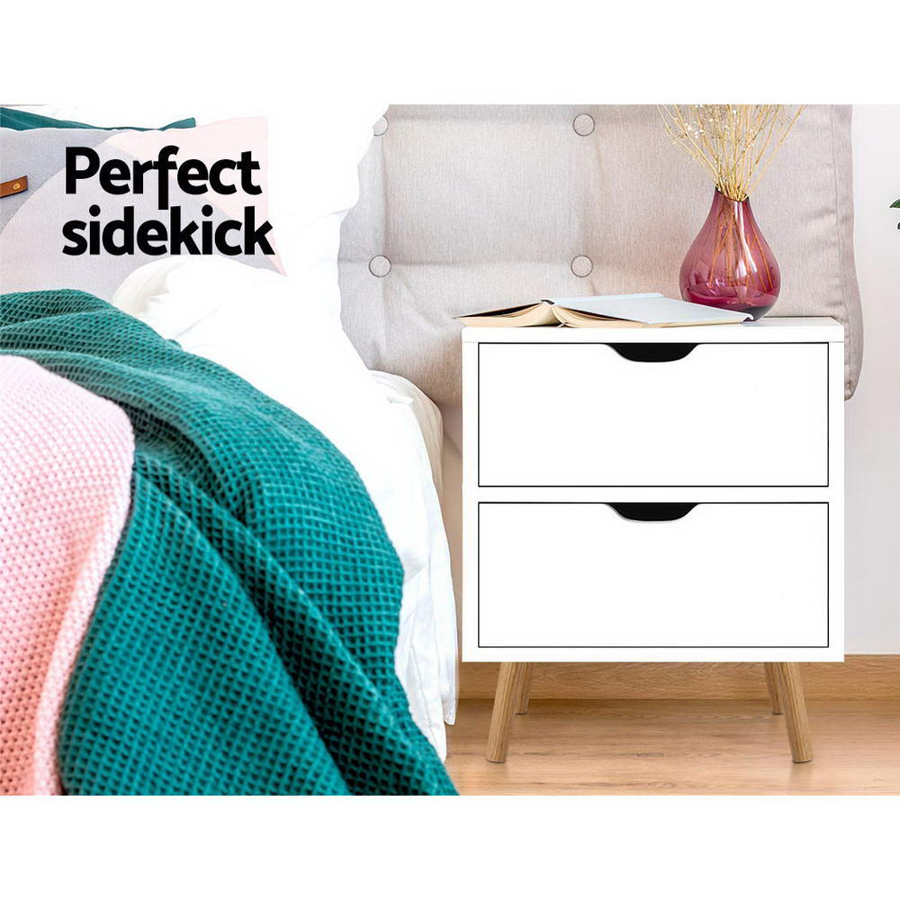 Marlook Bedside Table 2 Drawers - BODEN White