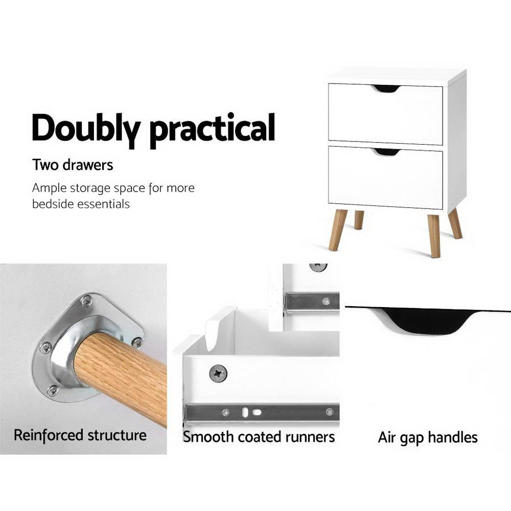 Marlook Bedside Table 2 Drawers - BODEN White