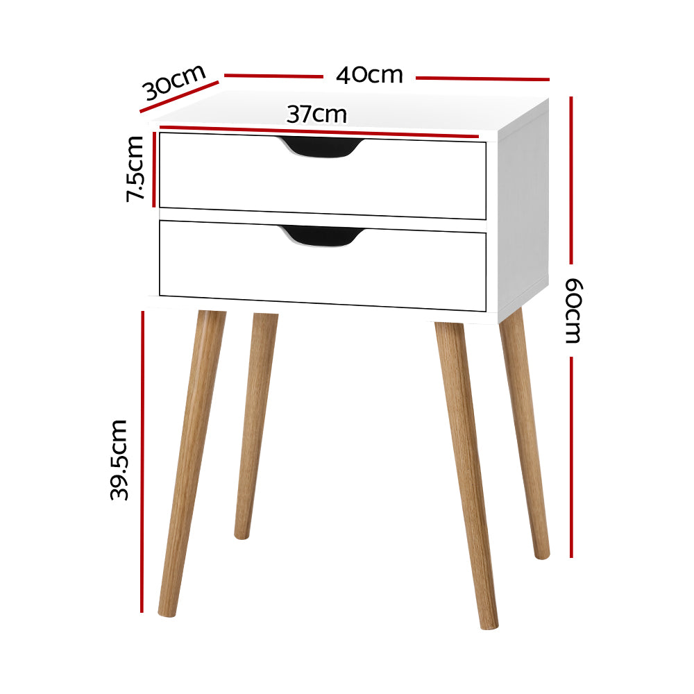 Marlook Bedside Table 2 Drawers - BODIE White
