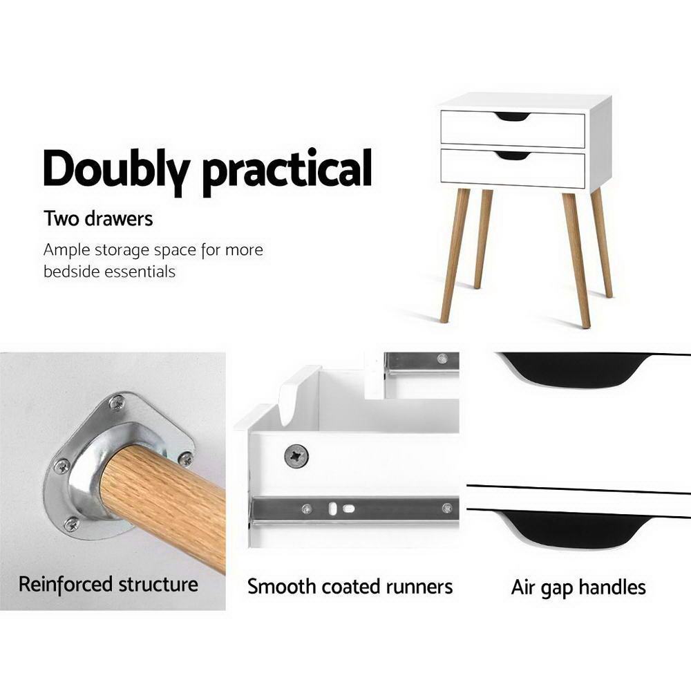 Marlook Bedside Table 2 Drawers - BODIE White