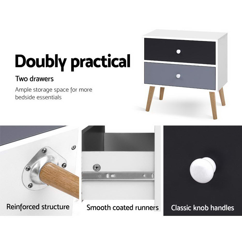 Marlook Bedside Table 2 Drawers - BONDS White