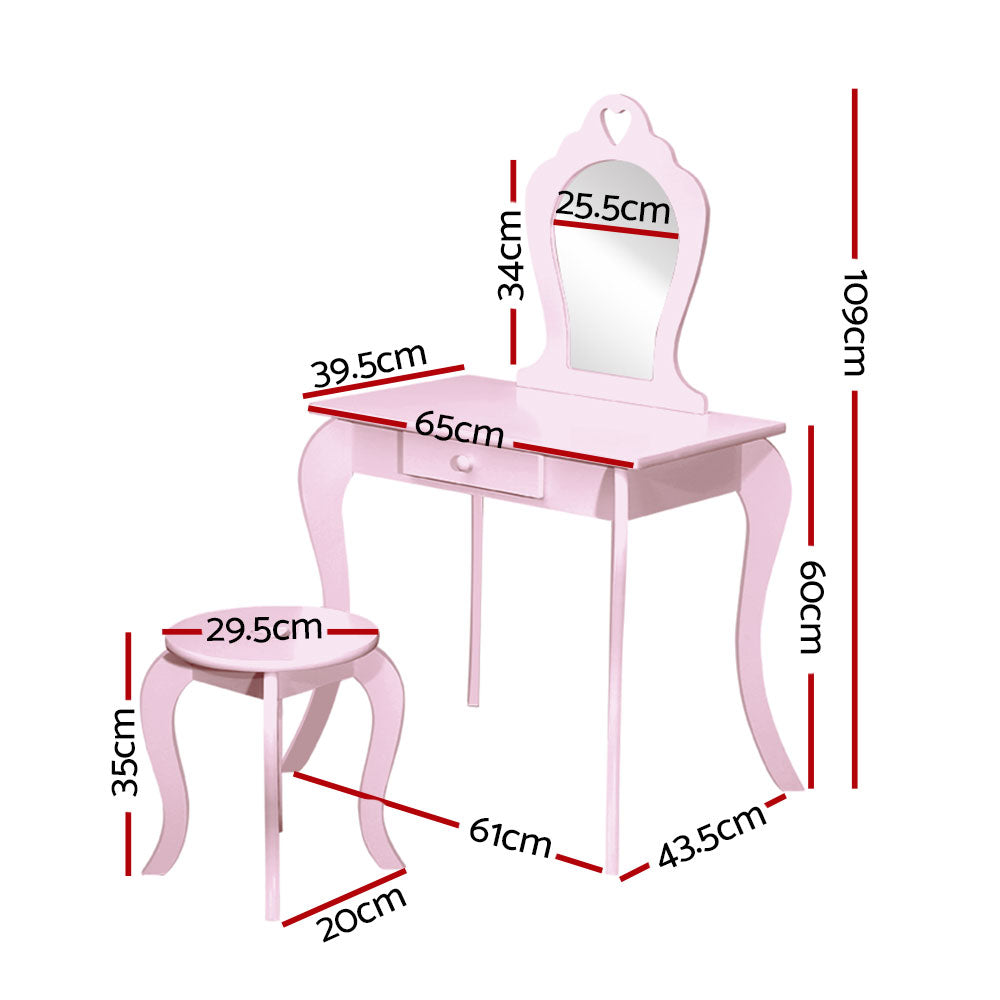 Marlook Kids Dressing Table Stool Set Vanity Mirror Princess Children Makeup Pink