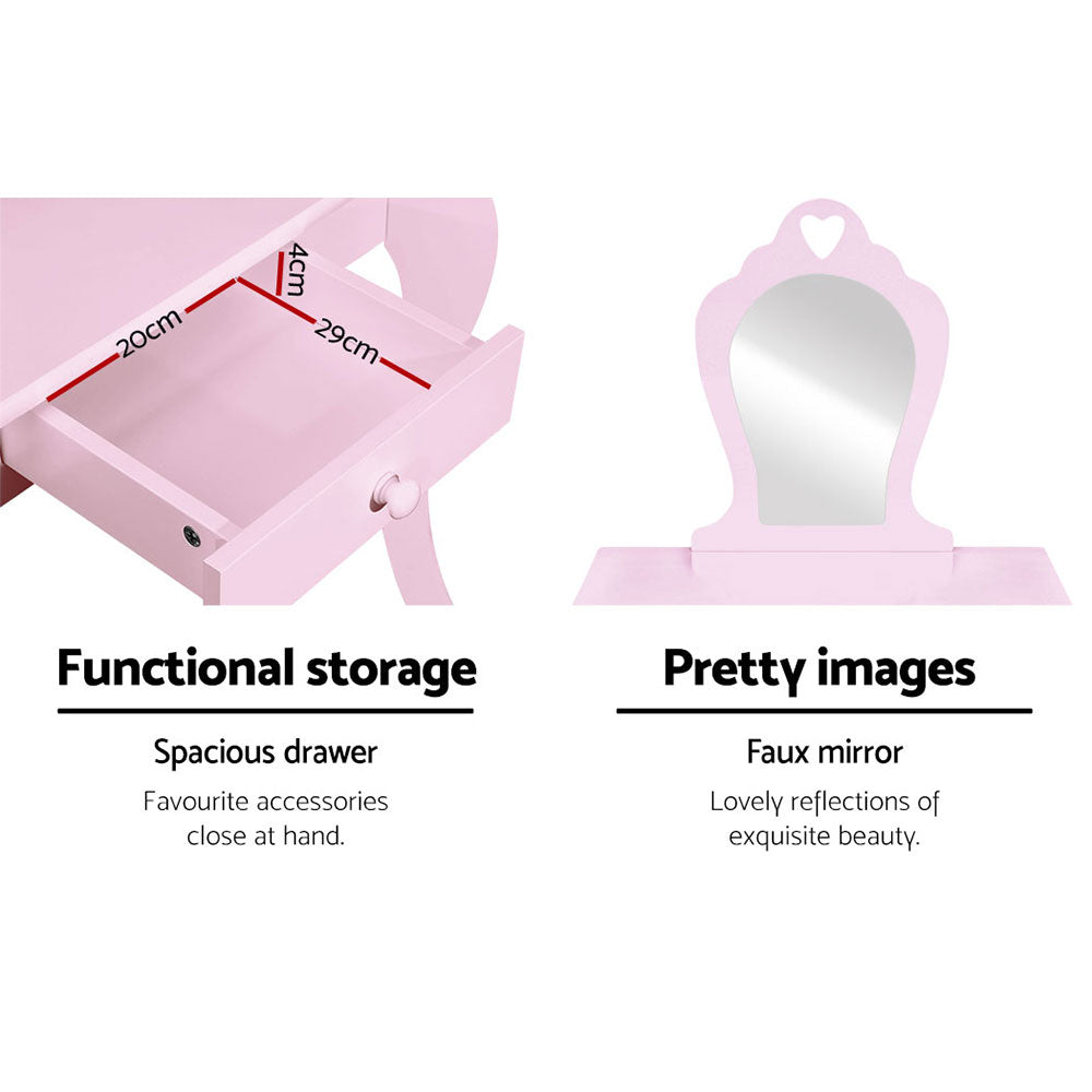 Marlook Kids Dressing Table Stool Set Vanity Mirror Princess Children Makeup Pink