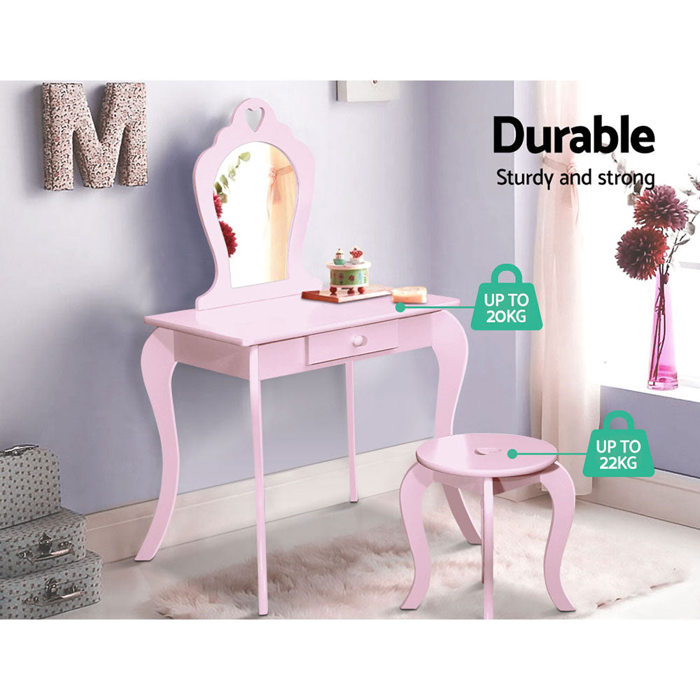 Marlook Kids Dressing Table Stool Set Vanity Mirror Princess Children Makeup Pink