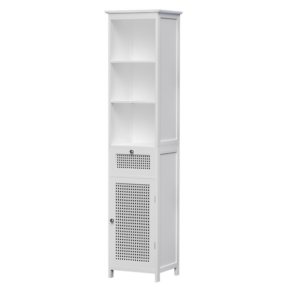 Marlook Bathroom Cabinet Storage 161cm White Rattan Tallboy Toilet Cupboard