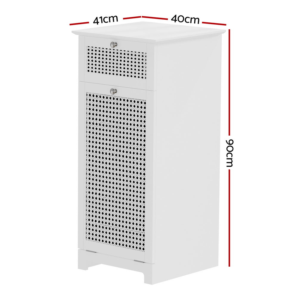 Marlook Laundry Hamper Cabinet Bathroom Storage White Rattan Clothes Basket