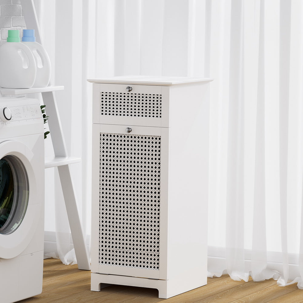 Marlook Laundry Hamper Cabinet Bathroom Storage White Rattan Clothes Basket