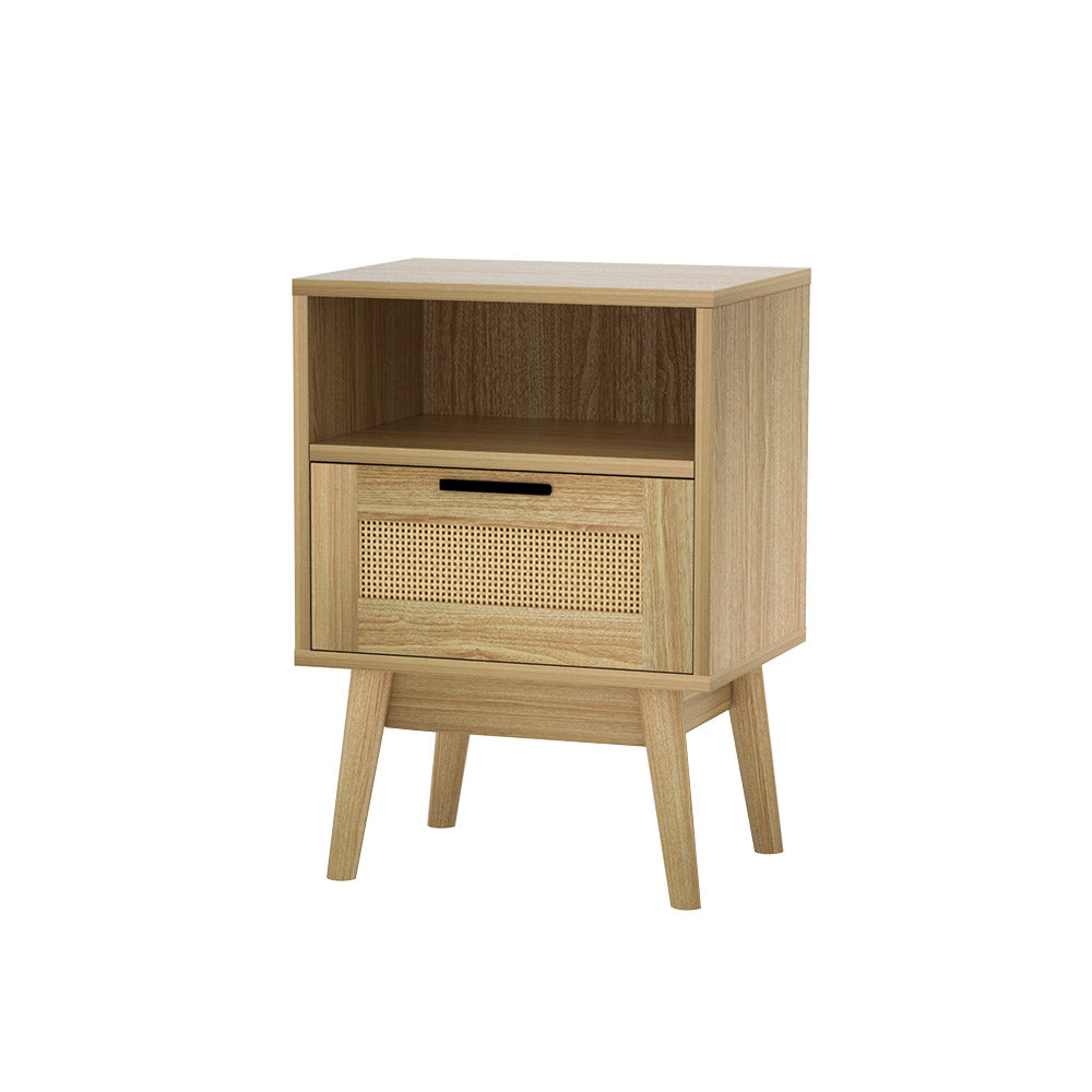 Marlook Rattan Bedside Table 1 Drawer with Shelf - REI Oak