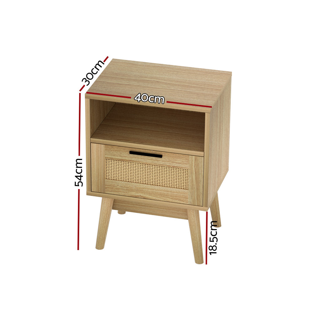 Marlook Rattan Bedside Table 1 Drawer with Shelf - REI Oak