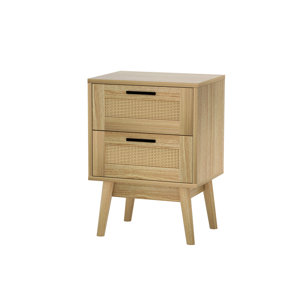 Marlook Rattan Bedside Table 2 Drawers Wood - RIE Oak