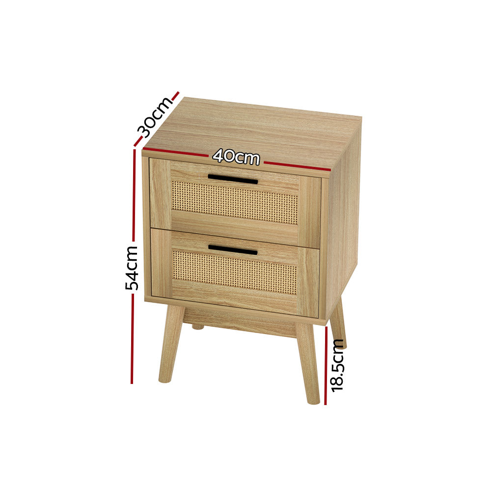 Marlook Rattan Bedside Table 2 Drawers Wood - RIE Oak