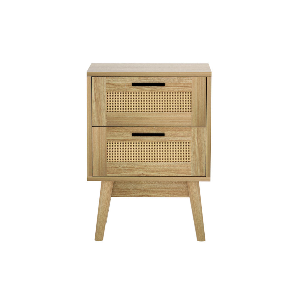 Marlook Rattan Bedside Table 2 Drawers Wood - RIE Oak