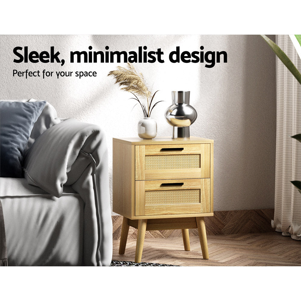 Marlook Rattan Bedside Table 2 Drawers Wood - RIE Oak