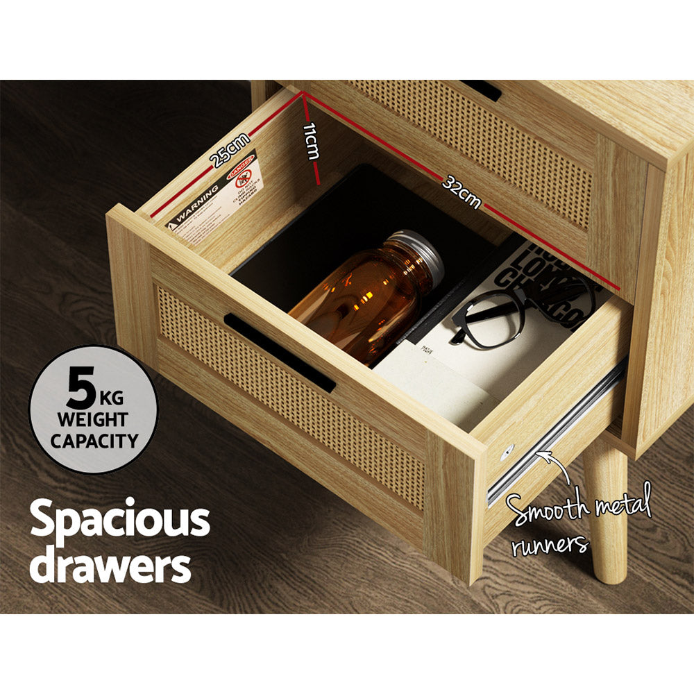 Marlook Rattan Bedside Table 2 Drawers Wood - RIE Oak