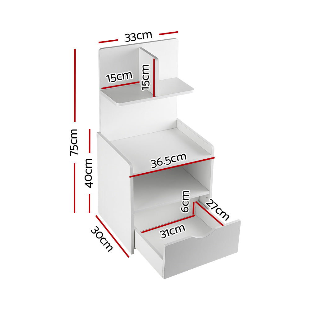 Marlook Bedside Table 1 Drawer with Shelves - EVERMORE White