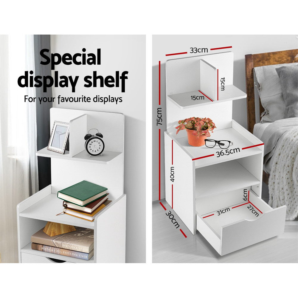 Marlook Bedside Table 1 Drawer with Shelves - EVERMORE White