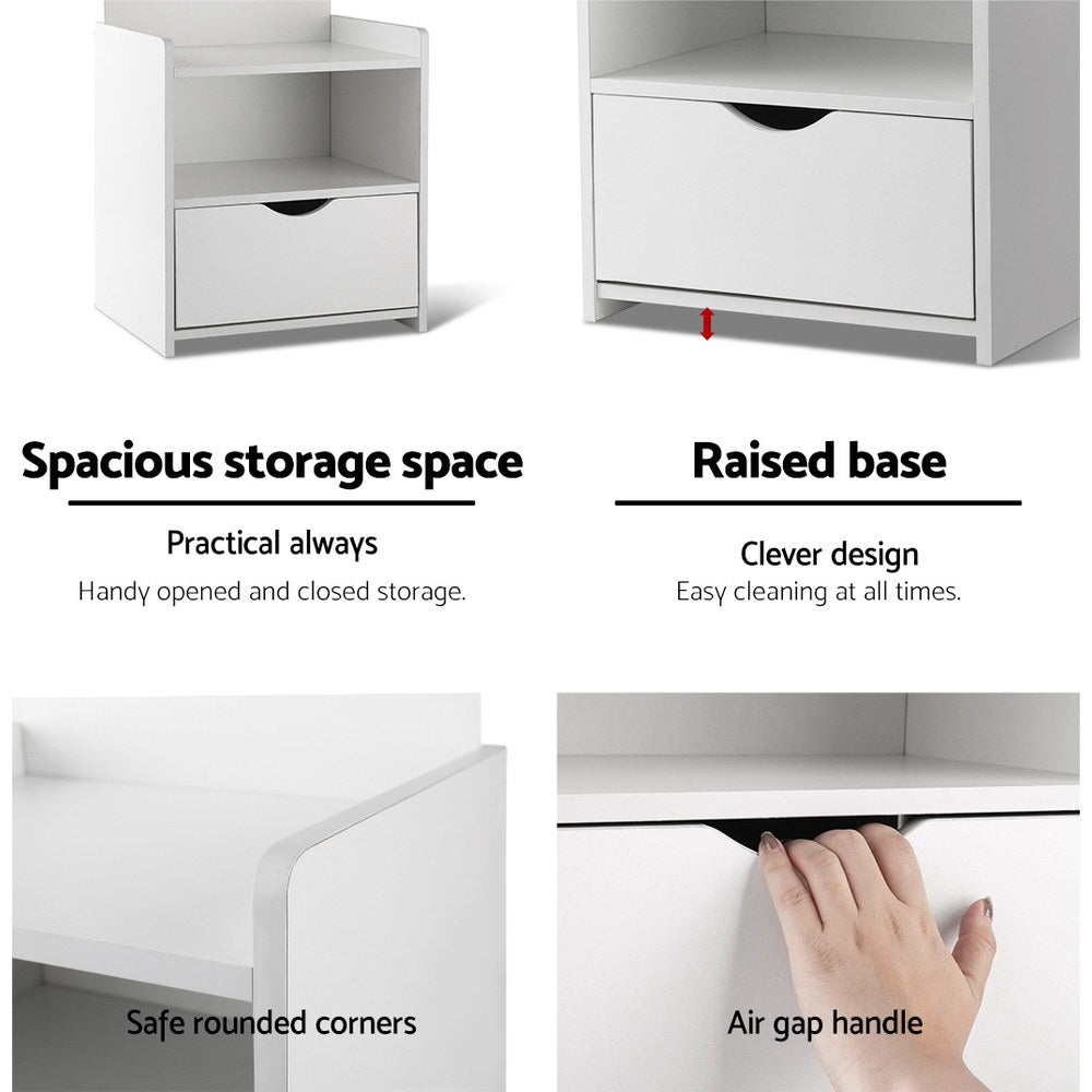 Marlook Bedside Table 1 Drawer with Shelves - EVERMORE White