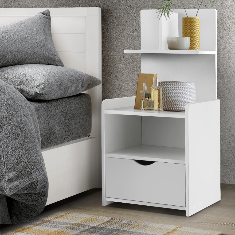 Marlook Bedside Table 1 Drawer with Shelves - EVERMORE White