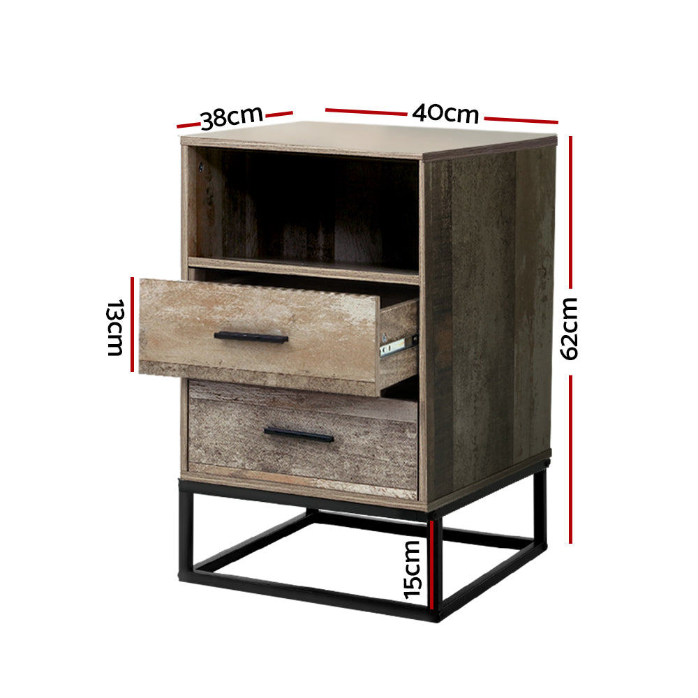 Marlook Bedside Table 2 Drawers with Shelf - BADAN