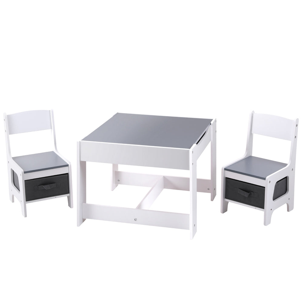 Marlook Kids Table and Chairs Set Play Activity Toys Storage Chalkboard Desk Grey
