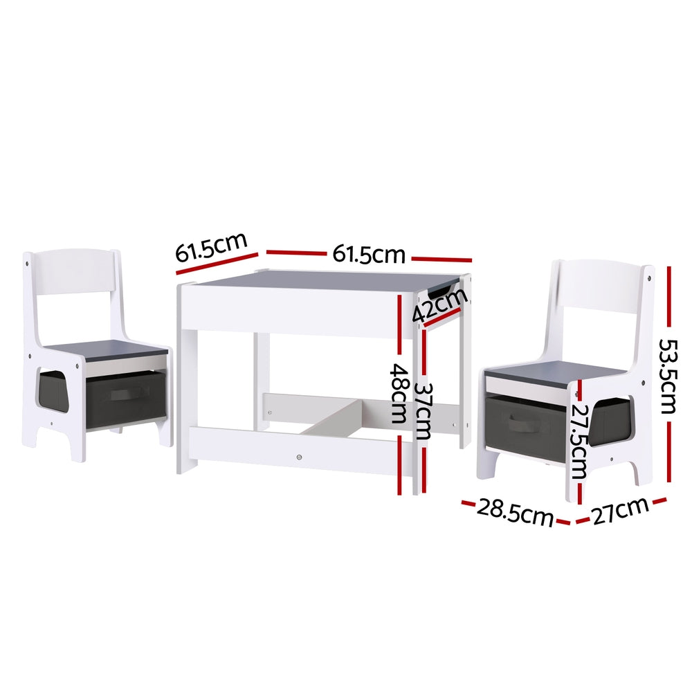 Marlook Kids Table and Chairs Set Play Activity Toys Storage Chalkboard Desk Grey