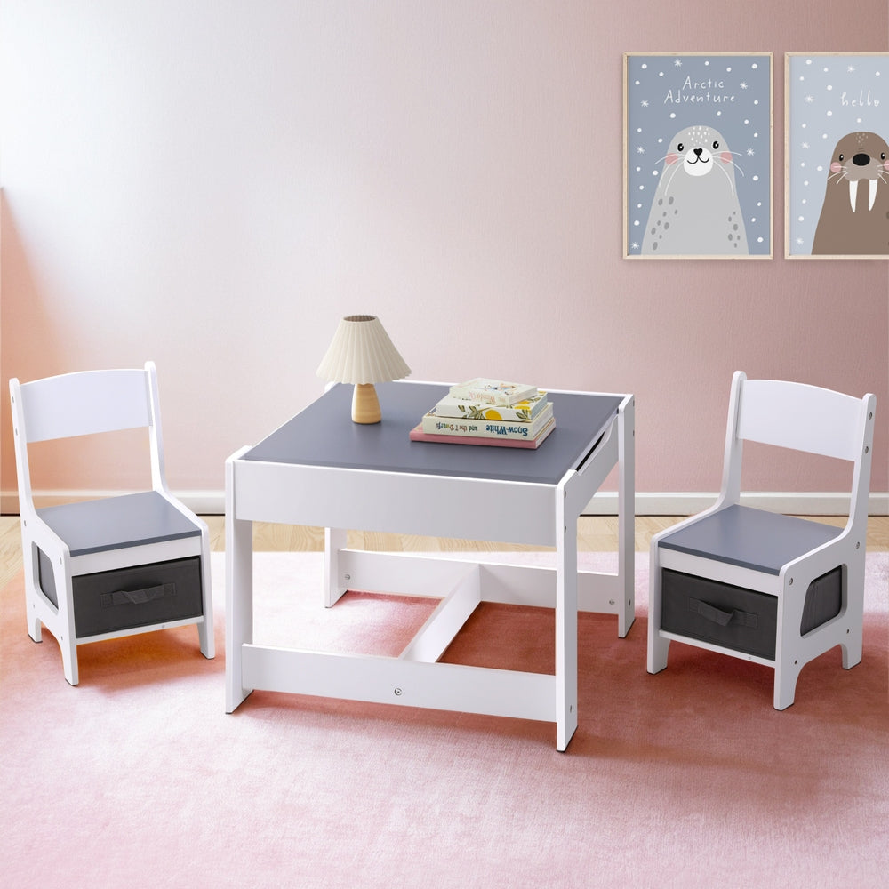 Marlook Kids Table and Chairs Set Play Activity Toys Storage Chalkboard Desk Grey