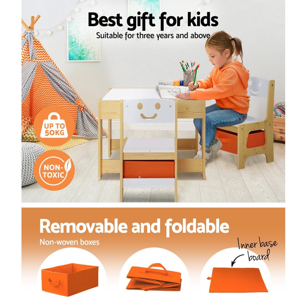 Marlook 3PCS Kids Table and Chairs Set Activity Desk Chalkboard Toys Storage Box