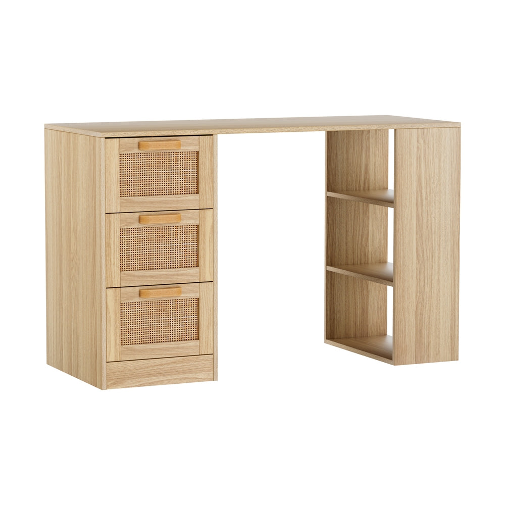 Marlook Computer Desk Drawer Shelf Home Office Study Table Rattan Oak 120CM