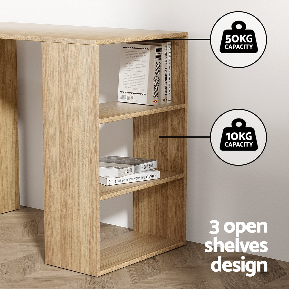 Marlook Computer Desk Drawer Shelf Home Office Study Table Rattan Oak 120CM