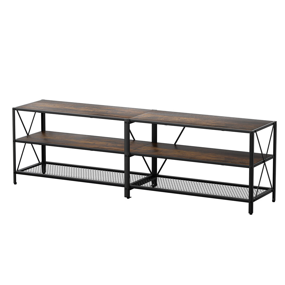 Marlook Entertainment Unit TV Stand 3-tier Display Shelves Vintage Rustic Walnut