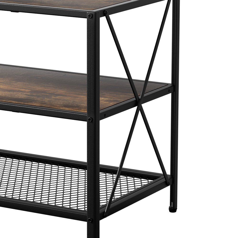 Marlook Entertainment Unit TV Stand 3-tier Display Shelves Vintage Rustic Walnut