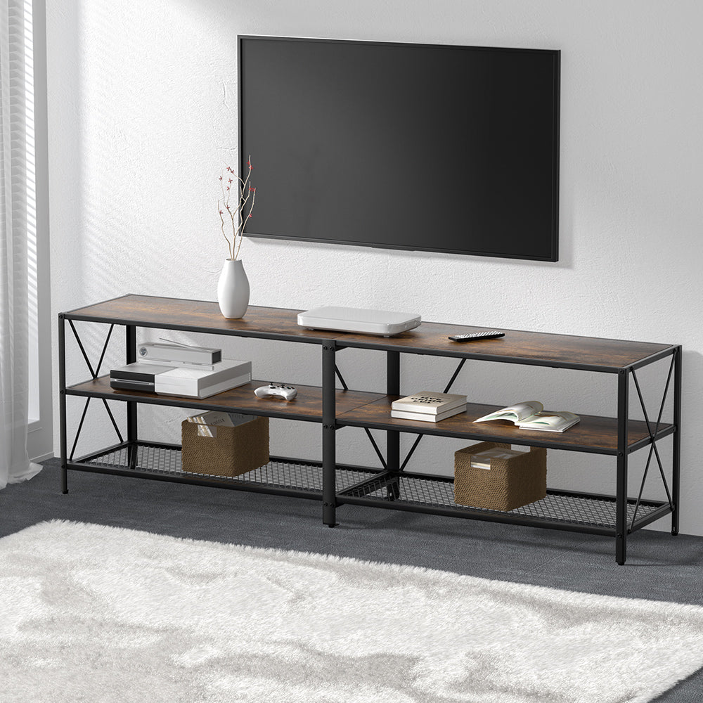 Marlook Entertainment Unit TV Stand 3-tier Display Shelves Vintage Rustic Walnut