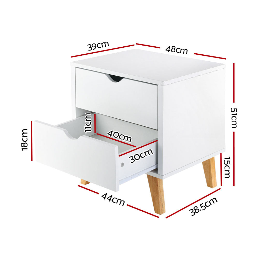 Marlook Bedside Table 2 Drawers - ANDERS White